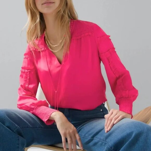 NEW WHBM Tie-Neck Ruffle-Sleeve Blouse - Picture 6 of 15